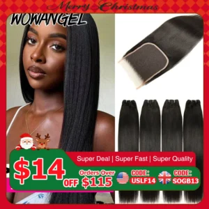 Extensions Yaki Droites en Cheveux Humains Brésiliens – Fermeture HD 5×5 & Dentelle Frontale 13×6 – Effet peau fondue