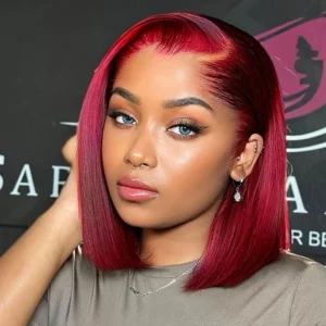 Bob perruque cheveux humains 13X4 HD dentelle frontale courte droite dentelle avant Bob vin rouge 99J bordeaux