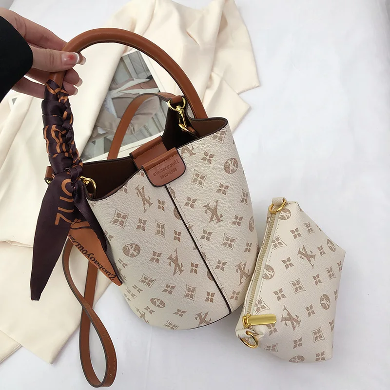 Style classique, imprimé à la mode, sac à main polyvalent à bandoulière simple avec forme de seau, imprimé classique – Image 2