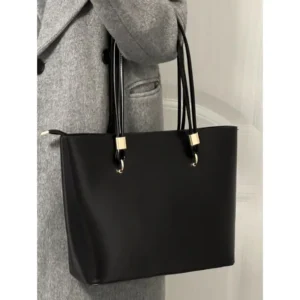 Sac fourre-tout en PU noir pour femme, sac à main haute capacité, fermeture éclair minimaliste initiée, mode classique, salle d&rsquo;irritation,