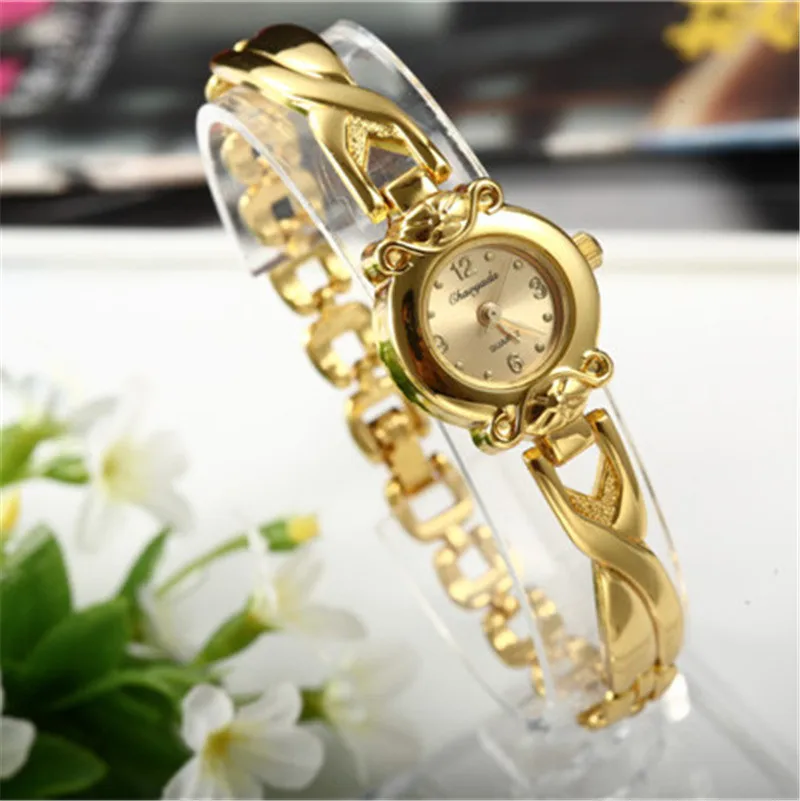 Bracelet doré montre pour femmes petit cadran de luxe dames montre-Bracelet en acier – Image 2