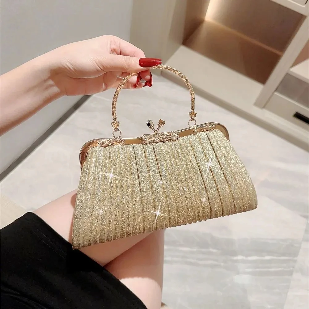 ISKYBOB-Sac à main de soirée plissé avec poignée pour femme, pochette de jour scintillante, sac à main de fête de mariage pour femme – Image 2