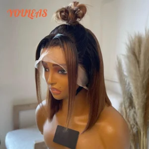 360 Transparent dentelle avant perruques noeuds blanchis Ombre 1b 4 os droit Bob cheveux humains sans colle perruque pré plumé prêt à porter